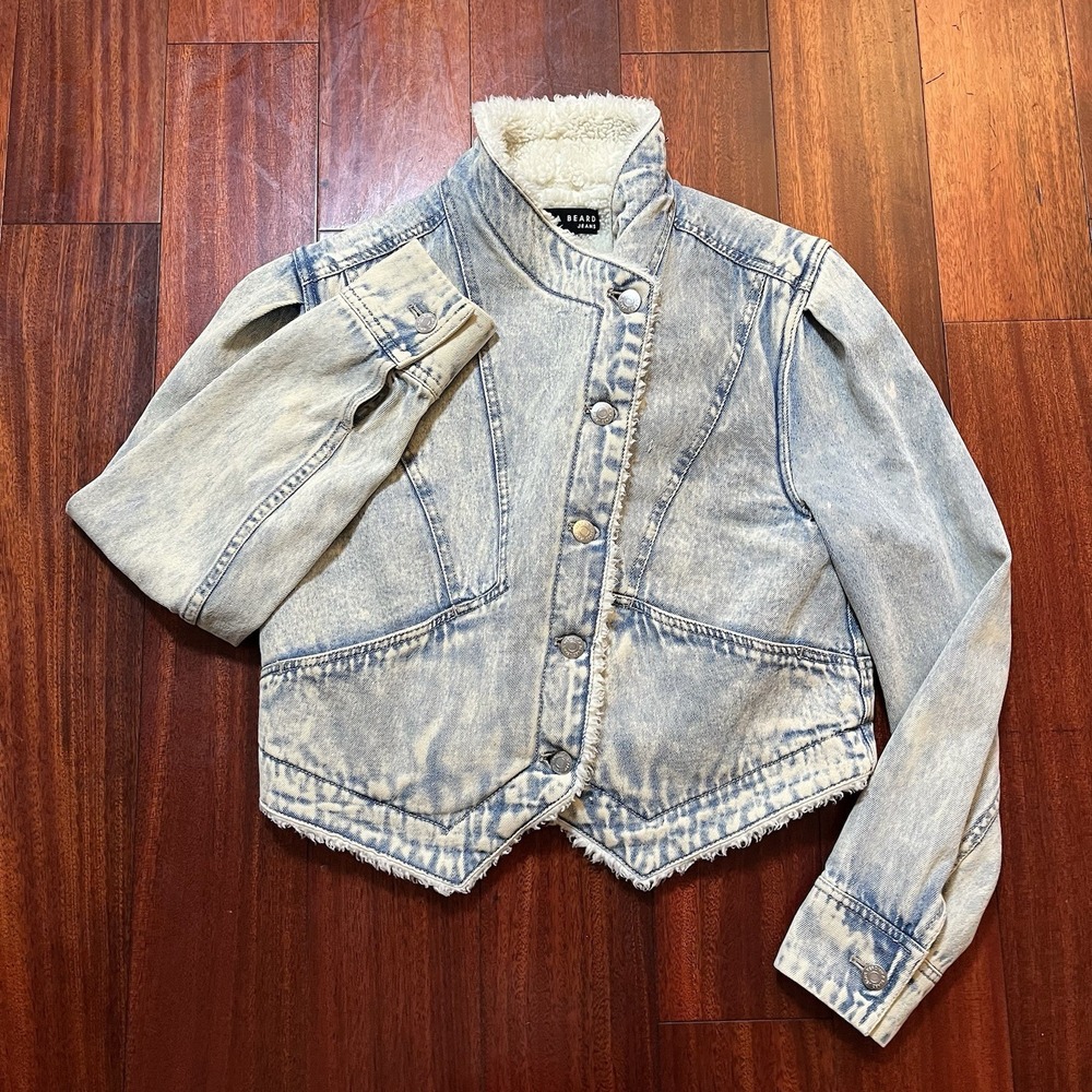 Veronica Beard Jacket Womens XS Acid Wash Neena Denim Sherpa Lined Pockets EUC